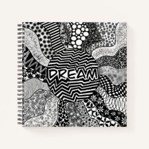 Notebook Dream Black and White Mandala Square