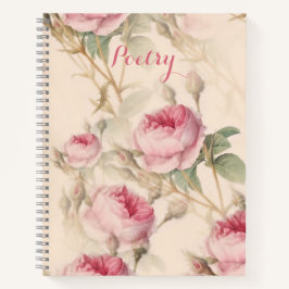 Notebook elegante de poesia de rosas cor-de-rosa
