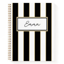 Notebook Emma Stripe em preto e branco