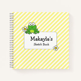 Notebook espiral amarelo-Sapo e branco com faixa b