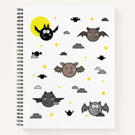 Notebook espiral com ilustração de Bat adorável