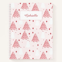 Notebook espiral de árvore de Natal rosa doce