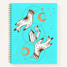 Notebook espiral de capa dura com mãos místicas