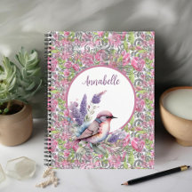 Notebook espiral de rolagem floral rosa rosa rosa