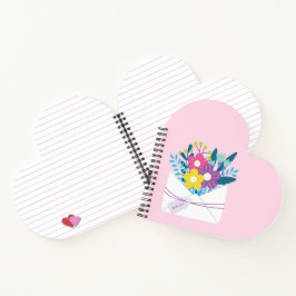 Notebook espiral rosa com flores