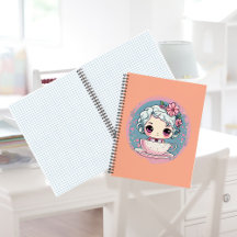 Notebook espiralado de boneca de chá em forma
