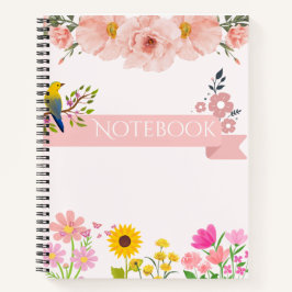 Notebook floral com pássaro e girassol