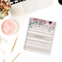 Notebook Floral e Stripes Personalizado