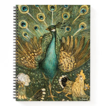 Notebook Peacock Rooster Illustrado Impressão Spir