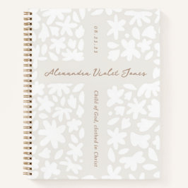 Notebook Personalizado Baptism Gift Floral Cross