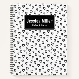Notebook personalizado Black & White Doodle Heart