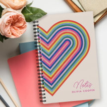 Notebook Rainbow Heart Spiral - Magenta