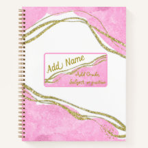Notebook rosa e Dourado personalizado