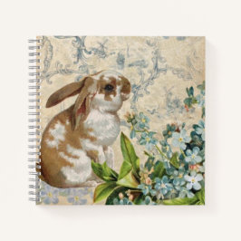 Notebook Vintage Blue Floral Bunny Personalizado
