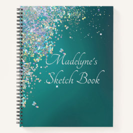 Notebook Whimsical Glittery Teal Sketbook
