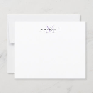 Notecard Purple Monograma de Script Elegante de Or
