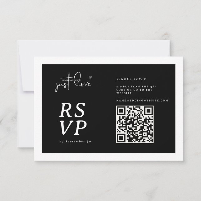 Nothing Fancy Just Love Black White QR-code RSVP  (Frente)