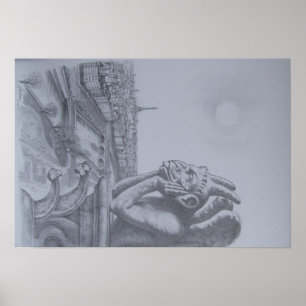 Notre Dame Gargoyle Sketch Poster