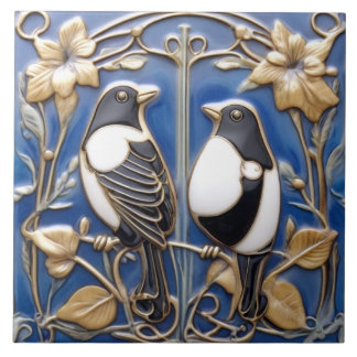 Nouveau Art Deco Pássaros de Arte Negra e Branca