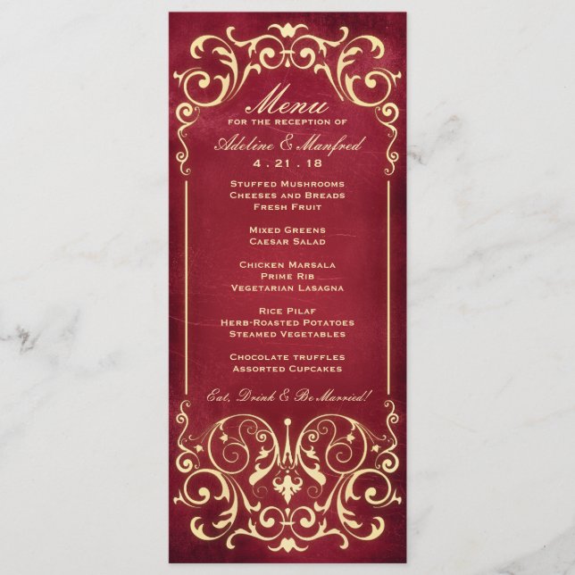 Nouveau Victorian: Menu Casamento Vermelho e Doura (Frente)