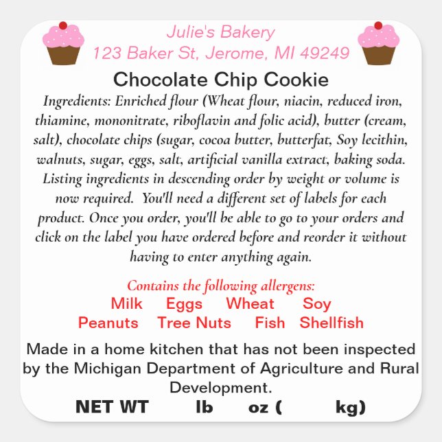 Nova etiqueta atualizada da Lei de Comida de Algod (Frente)