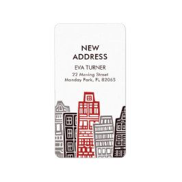 Nova etiqueta de endereço com edifícios vermelhos