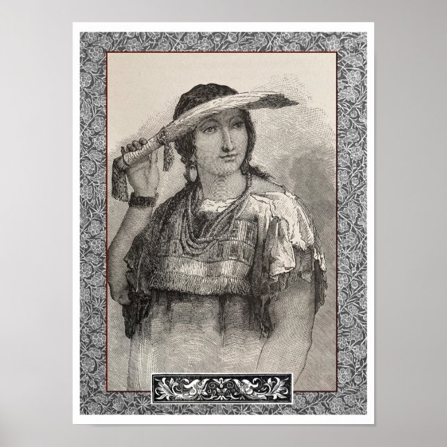 NOVA IMPRESSÃO 1800s MULHER AMERICANA NATIVA (Frente)