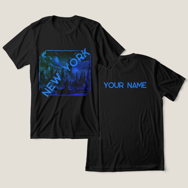 Nova Iorque Black Blue Name Graphic T Shirt (Design Frente e Verso)
