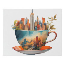 Nova Iorque em um Teacup on Canvas Wall Art