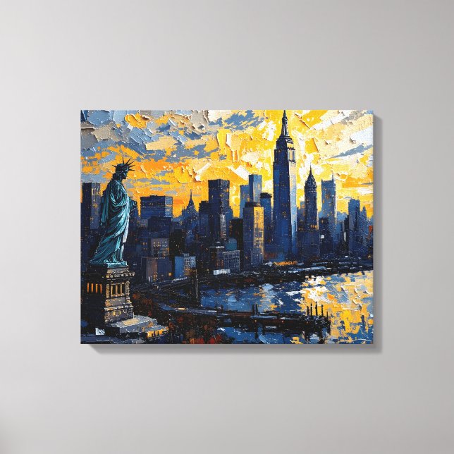 Nova Iorque Skyline Sunset Canvas Wall Art (Frente)