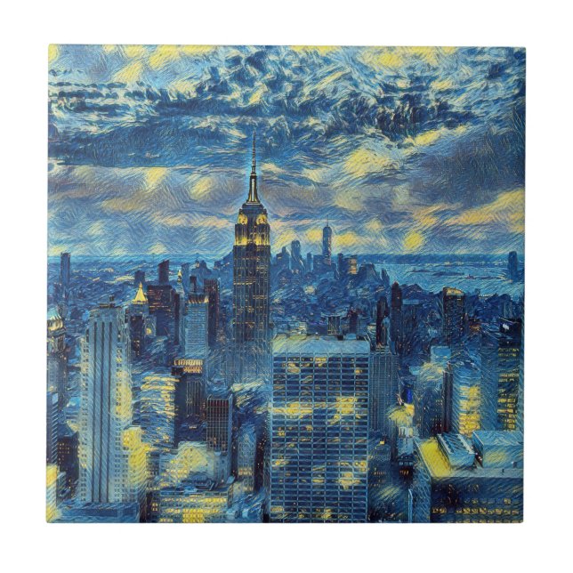 Nova Iorque Skyline Van Gogh Starry Night Art (Frente)
