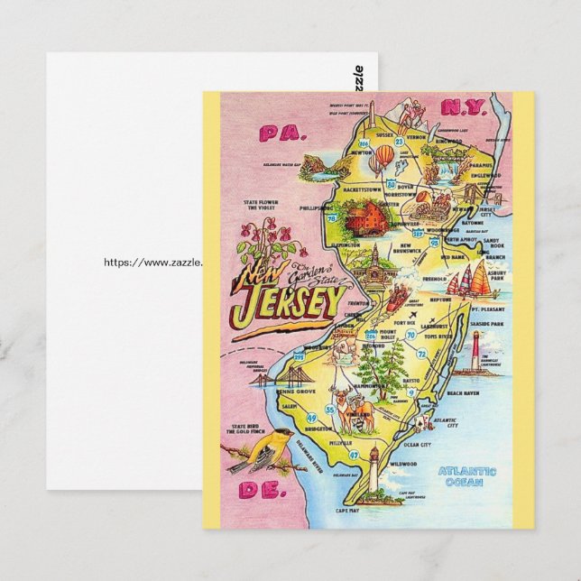 Nova Jersey Colorida Ilustrada  Cartão Postal (Frente/Verso)