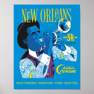 Nova Orleães.  Poster de viagens retro da estrada