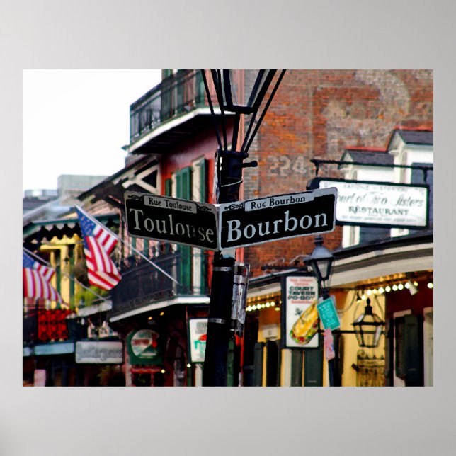 Nova Orleans Bourbon & Toulouse Street Poster (Frente)