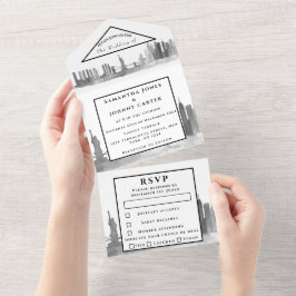 Nova York RSVP Casamento Moderno Negro e Branco
