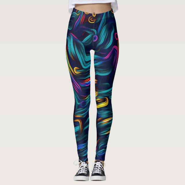 Novas Leggings Abstrato Coloridas de Design (Frente)