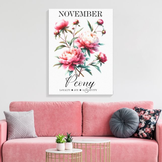 November Birth Flower Peony Premium Wrapped Canvas (Insitu(Sala de estar))