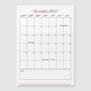 Novembro de 2025 Calendário Magnético
