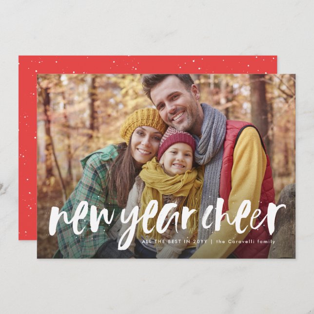 Novo ano alegre cartão com fotos moderno (Frente/Verso)