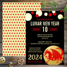 Novo Ano Lunar 2024 Dragão Vermelho Dourado Modern