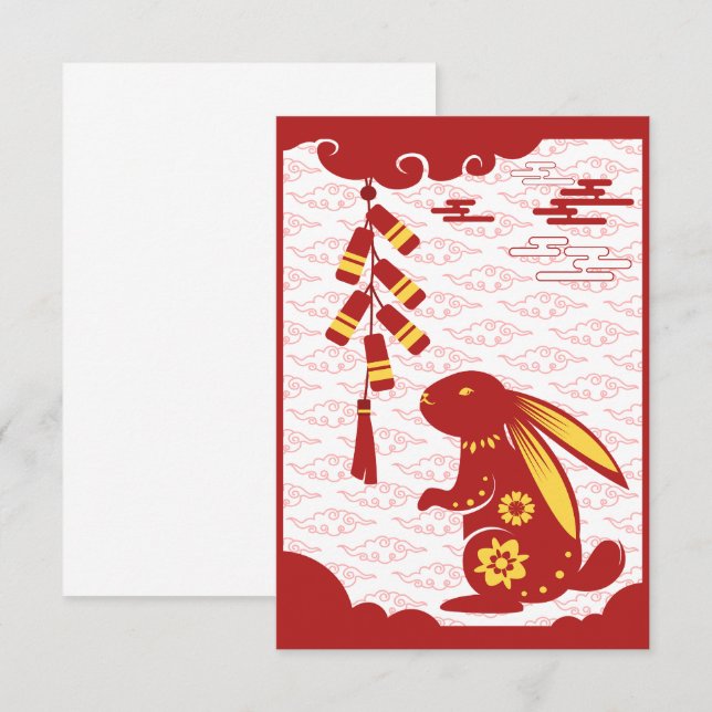 Novo Ano Lunar Do Coelho 2023 - Cartão Zodiac (Frente/Verso)