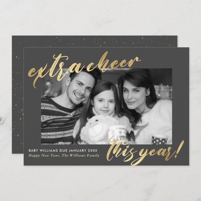 Novo Ano Novo Anúncio de Gravidez de Foto para Beb (Frente/Verso)