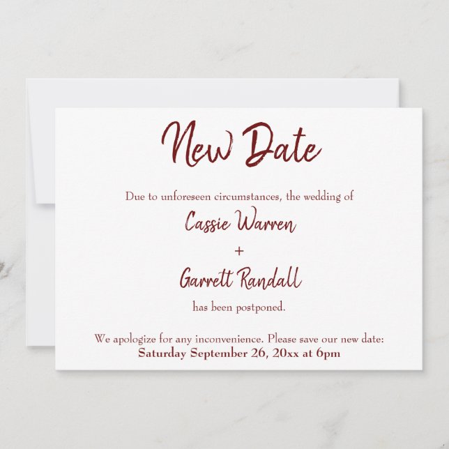 Novo Anúncio da Borgonha Verde Data de Casamento (Frente)