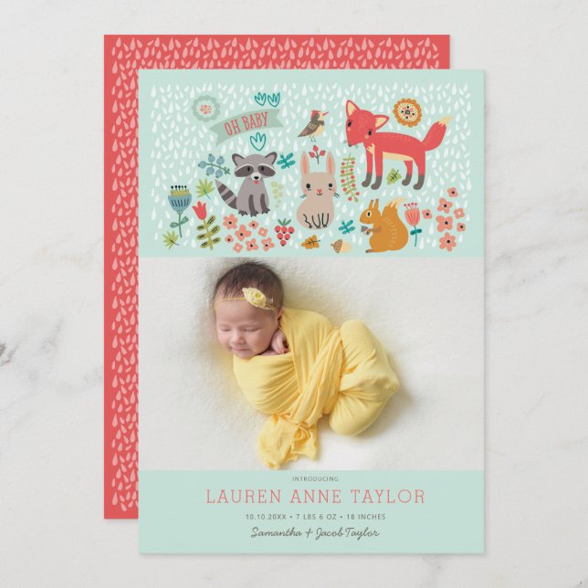 Novo Anúncio de Nascimento de Animais da Floresta (Frente/Verso)