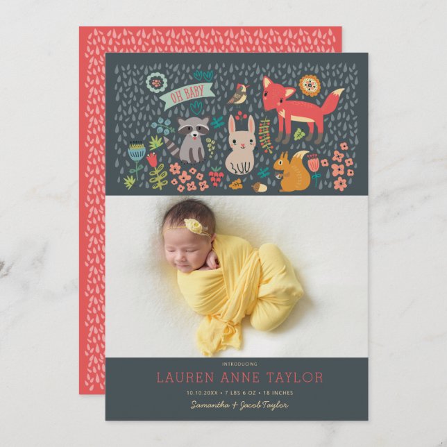 Novo Anúncio de Nascimento de Animais da Floresta (Frente/Verso)