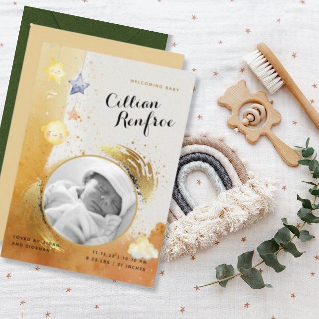 Novo Anúncio de Novo Bebê Dourado Laranja Elegante (Criador carregado)