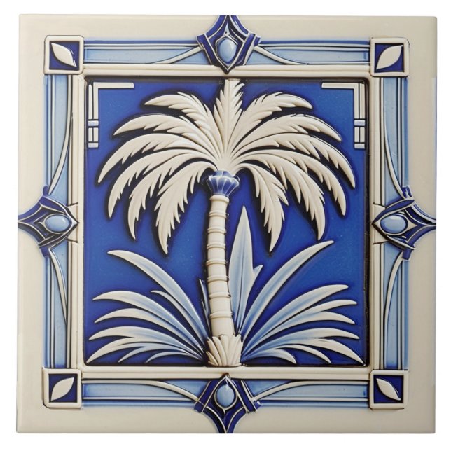 Novo Azulejo de cerâmica Palm de Estilo Deco de Ar (Frente)