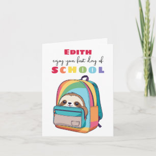 Novo cartão de início de aula Filho Filha preguiça