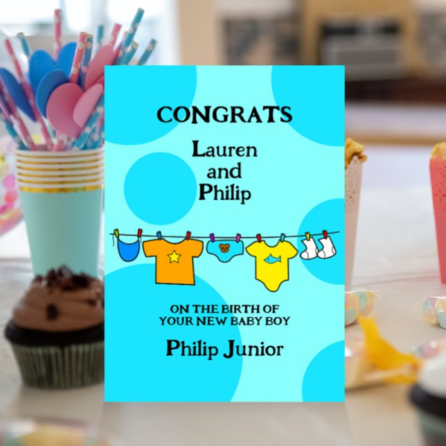 Novo Cartão Personalizável para Parabéns Baby Boy (Criador carregado)