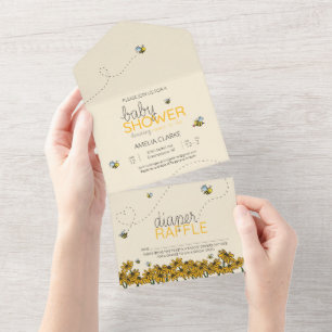 Novo Convite para Chá de Mamãe-Bee + Cartão Raffle